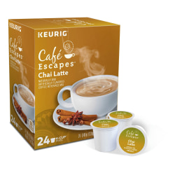 Cafe Escapes™ Single-Serve K-Cup® Pods, Chai Latte Coffee, Carton Of 24