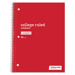 Just Basics® Spiral Notebook, 8" x 10-1/2", College Ruled, 70 Sheets, Red