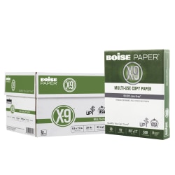 Boise® X-9® Multi-Use Printer & Copy Paper, 10 Reams, White, Letter (8.5" x 11"), 5000 Sheets Per Case, 20 Lb, 92 Brightness