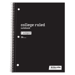 Just Basics® Spiral Notebook, 8" x 10-1/2", College Ruled, 70 Sheets, Black