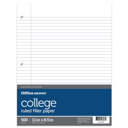 Office Depot® Brand Ruled Filler Paper, 8 1/2" x 11", College Ruled, White, Ream Of 500 Sheets
