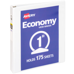 Avery® Economy View 3-Ring Binder, 1" Round Rings, White