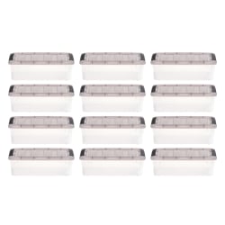 Iris® Stack & Pull™ Storage Boxes, 1.45 Gallon, Clear/Gray, Set Of 12 Boxes