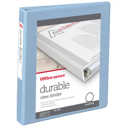 Office Depot® Brand 3-Ring Durable View Binder, 1" Round Rings, Baby Blue