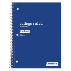 Just Basics® Wirebound Notebook, 8" x 10-1/2", College Ruled, 70 Sheets, Blue