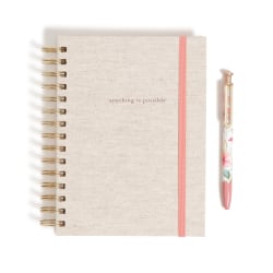 U Brands® 3-Tab Spiral Journal And Monterey Pen Set, 6" x 8", College Rule, 240 Pages (120 Sheets), Linen Botanical Studies