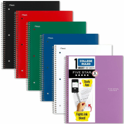 Mead® Five Star® Spiral Notebooks, 1 Subject, College Ruled, 100 Sheets, Assorted, Pack Of 6