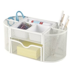 Office Depot® Brand Mesh Oval Desk Organizer, 4-1/8"H x 9-1/4"W x 4-1/3"D, White
